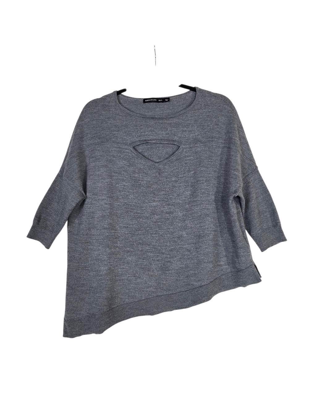 Karen Millen Wool Grey Asymmetrical Knit Top with Cutout
